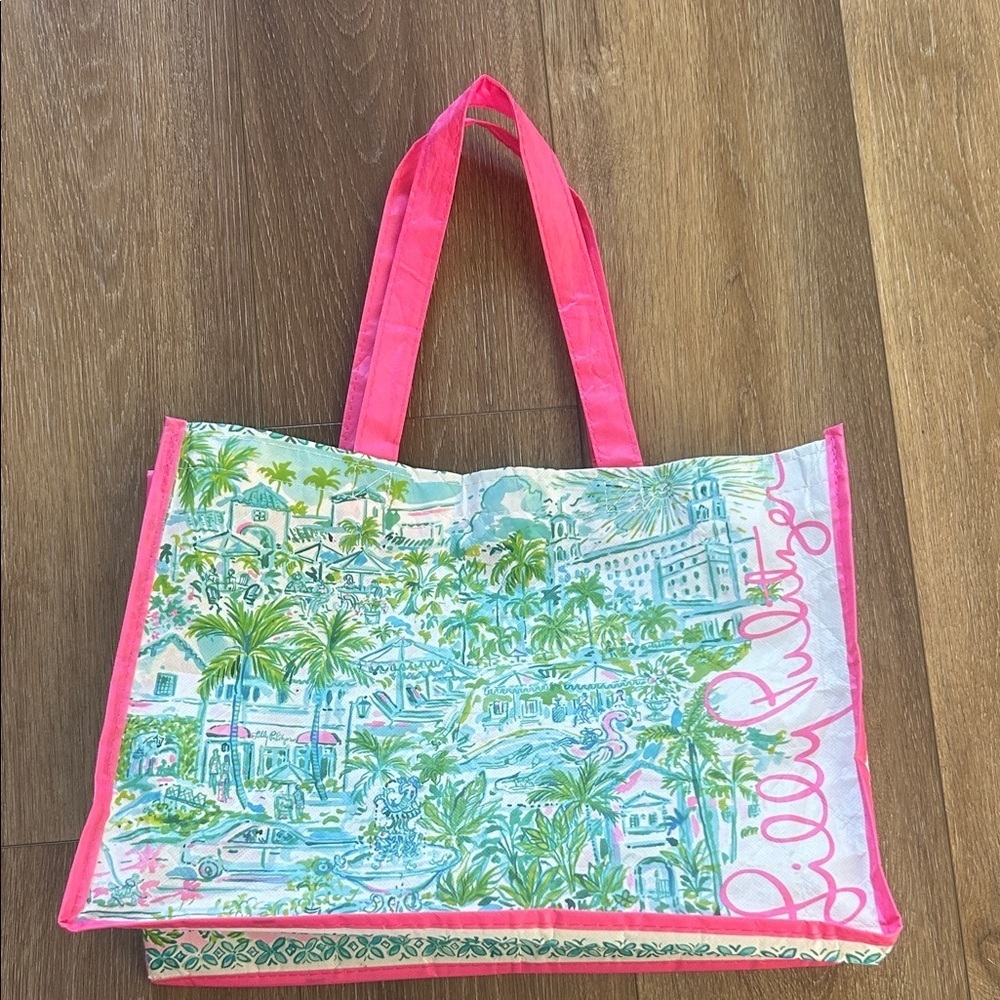Lilly Pulitzer Tropical Pink and Green Reusable Shopping Tote Bag - Picture 3 of 3